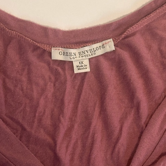 Green Envelope Mauve Button Tie Blouse - Picture 6 of 9